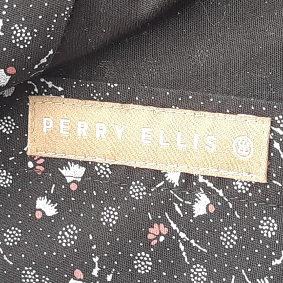 Perry Ellis SZ M Black w/ White & Salmon Print Men's Button Up Cotton Shirt - Picture 10 of 15